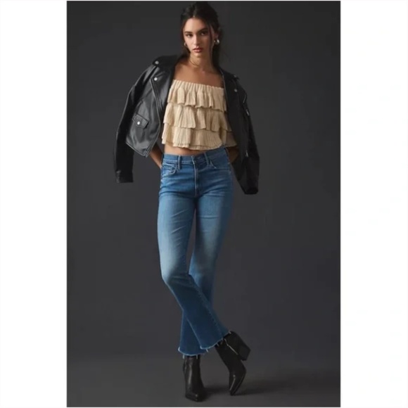 Mother The Insider Crop Step Fray Jeans in Sorry I'm Staring 25 NWT - Picture 2 of 11